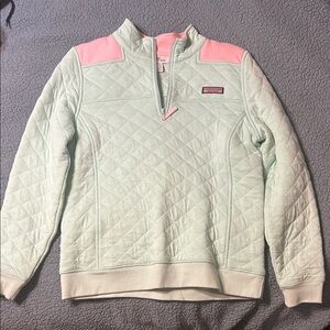 Vineyard Vines Light Green Quilted Pullover with Pink Details